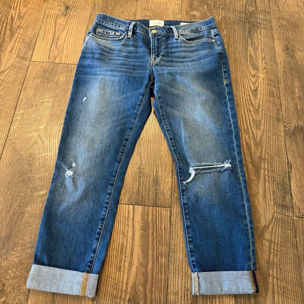 Frame Le Garçon‎ Distressed Mid Rise Crop Jeans Size 27